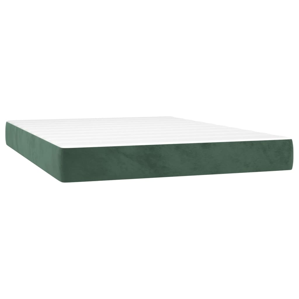 vidaXL Κρεβάτι Boxspring με Στρώμα & LED Σκ. Πράσινο 140x190εκ Βελούδο