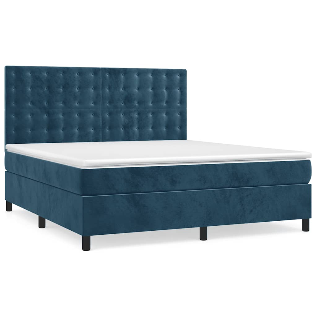 vidaXL Κρεβάτι Boxspring με Στρώμα & LED Σκ. Μπλε 180x200εκ. Βελούδινο