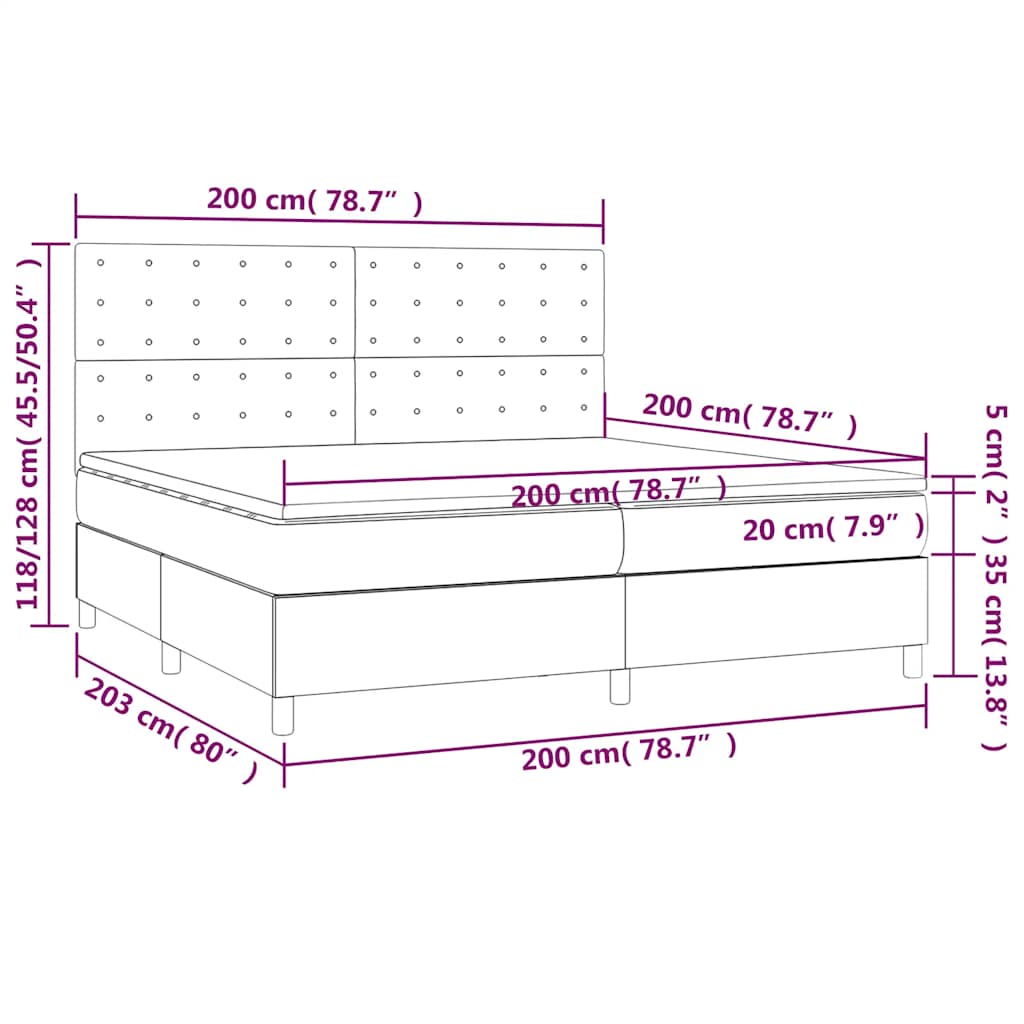 vidaXL Κρεβάτι Boxspring με Στρώμα & LED Σκ. Μπλε 200x200εκ. Βελούδινο