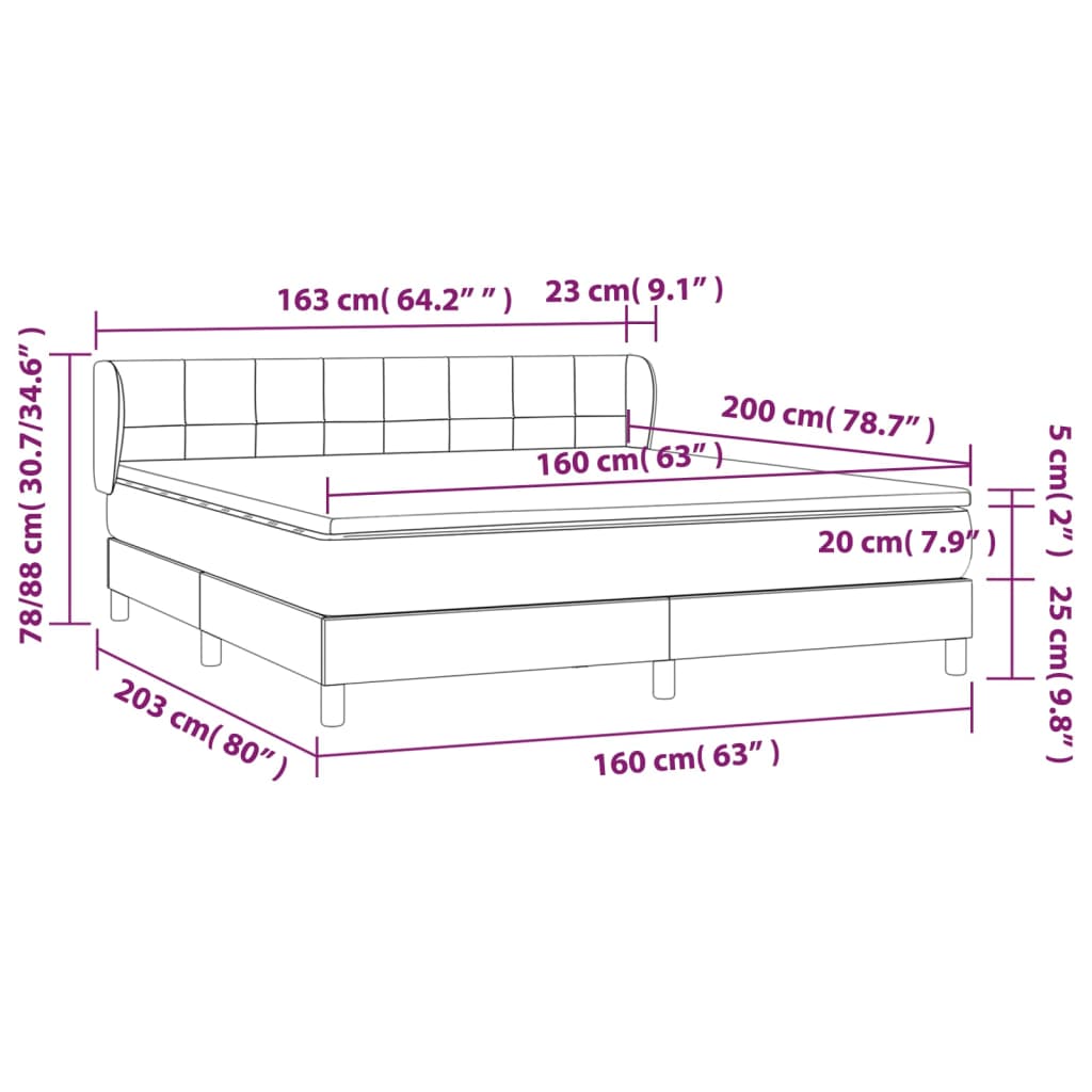 vidaXL Κρεβάτι Boxspring με Στρώμα Σκούρο Γκρι 160x200 εκ Υφασμάτινο
