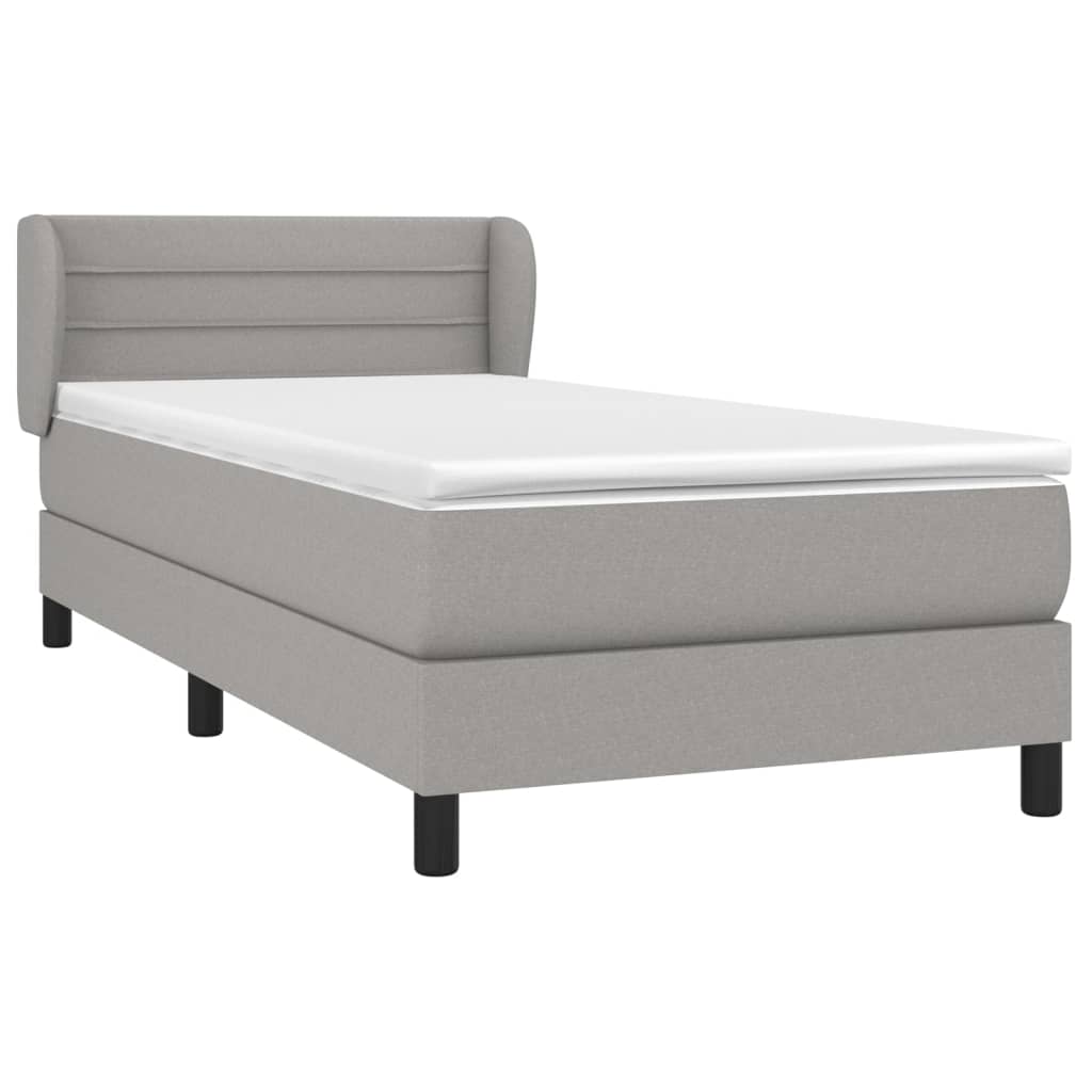 vidaXL Κρεβάτι Boxspring με Στρώμα Ανοιχτό Γκρι 90x190 εκ. Υφασμάτινο