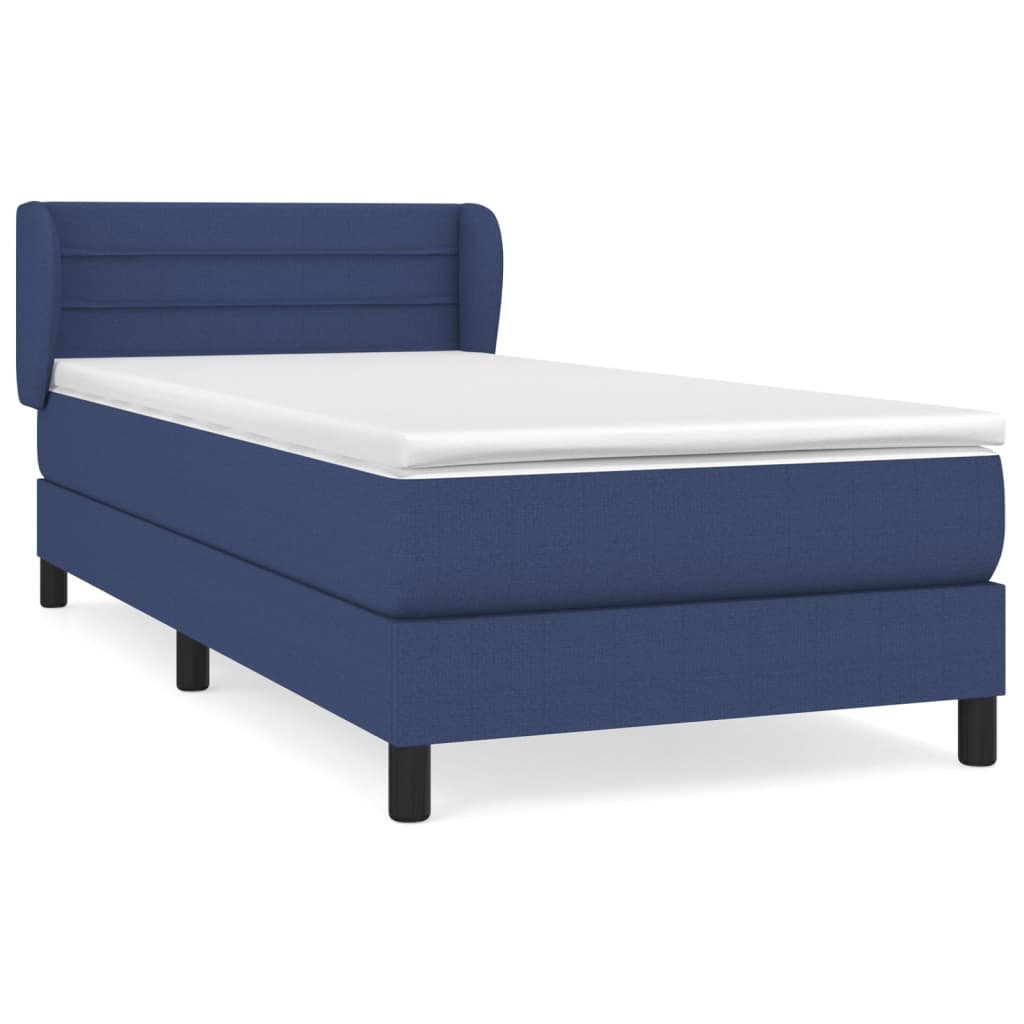 vidaXL Κρεβάτι Boxspring με Στρώμα Μπλε 90x200 εκ.Υφασμάτινο