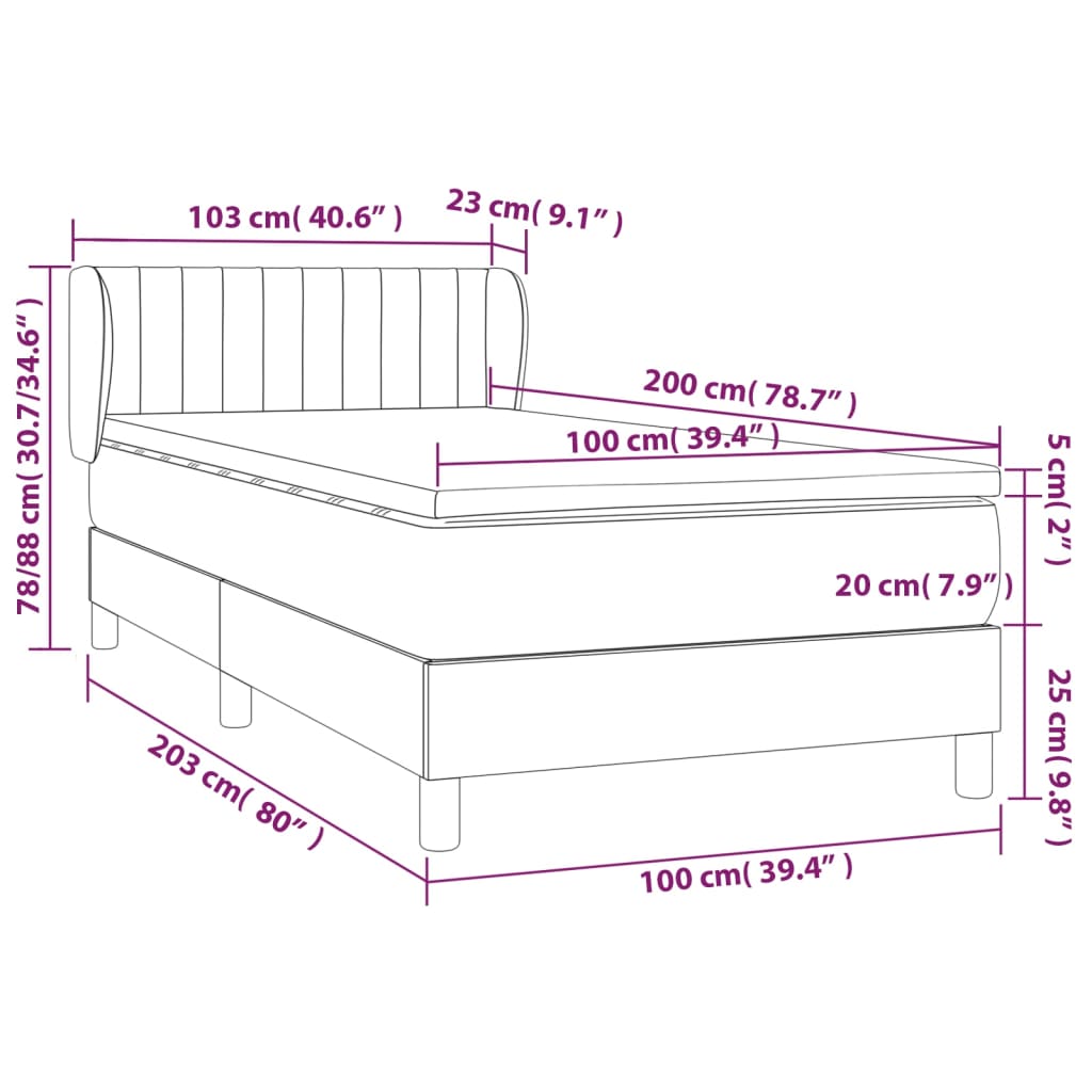vidaXL Κρεβάτι Boxspring με Στρώμα Ανοιχτό Γκρι 100x200 εκ. Υφασμάτινο