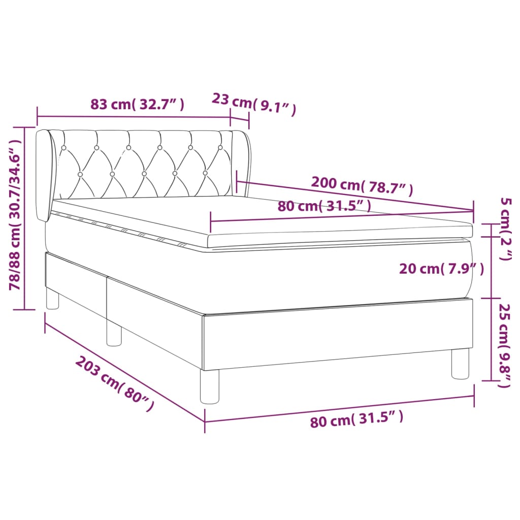 vidaXL Κρεβάτι Boxspring με Στρώμα Ανοιχτό Γκρι 80x200 εκ. Υφασμάτινο