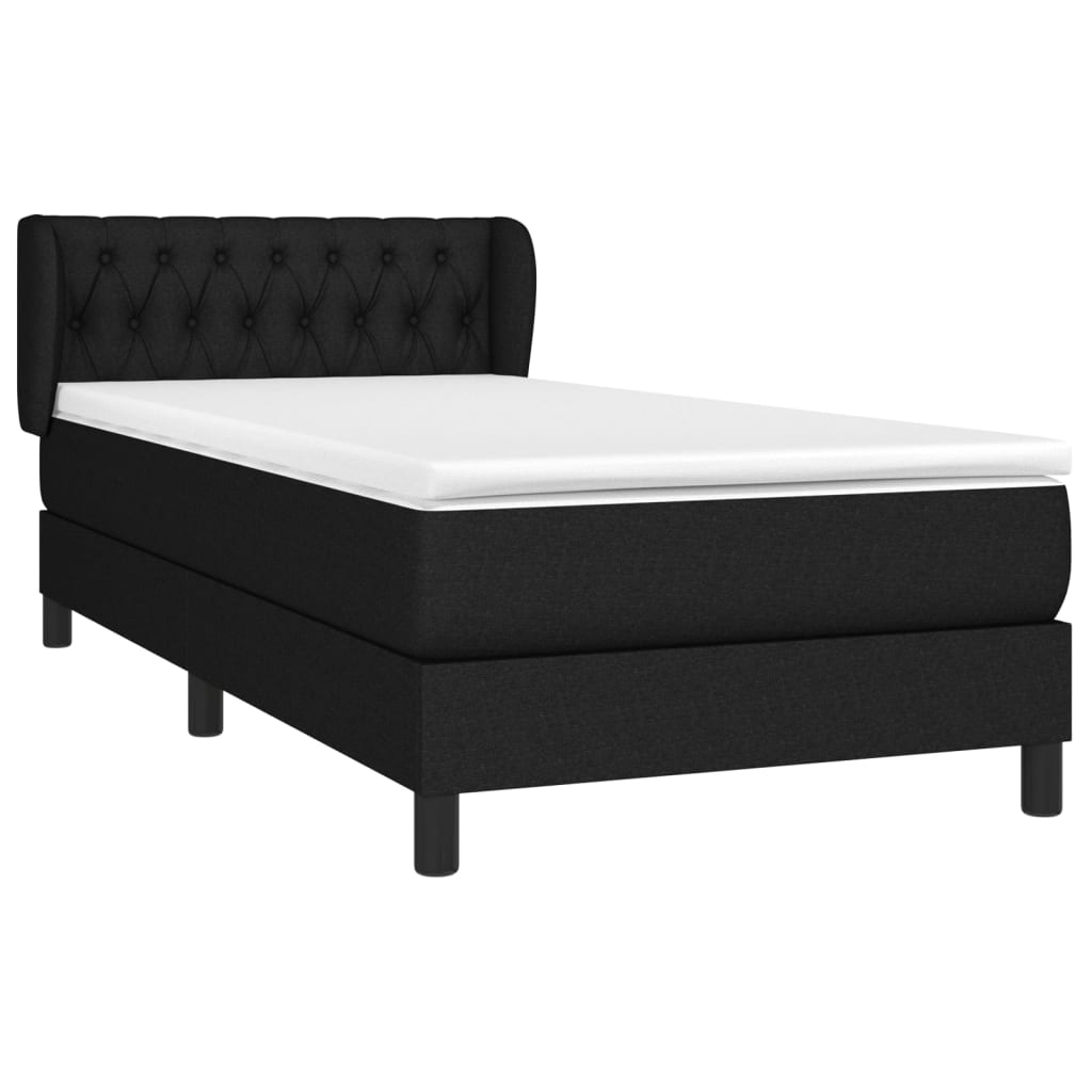 vidaXL Κρεβάτι Boxspring με Στρώμα Μαύρο 90x190 εκ.Υφασμάτινο