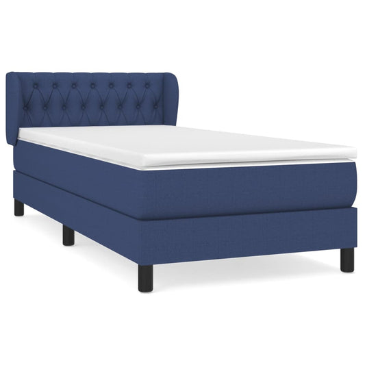 vidaXL Κρεβάτι Boxspring με Στρώμα Μπλε 90x190 εκ.Υφασμάτινο
