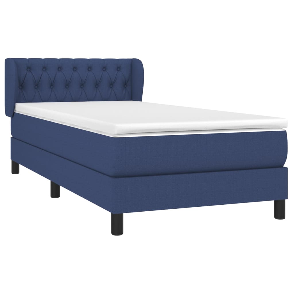 vidaXL Κρεβάτι Boxspring με Στρώμα Μπλε 90x190 εκ.Υφασμάτινο