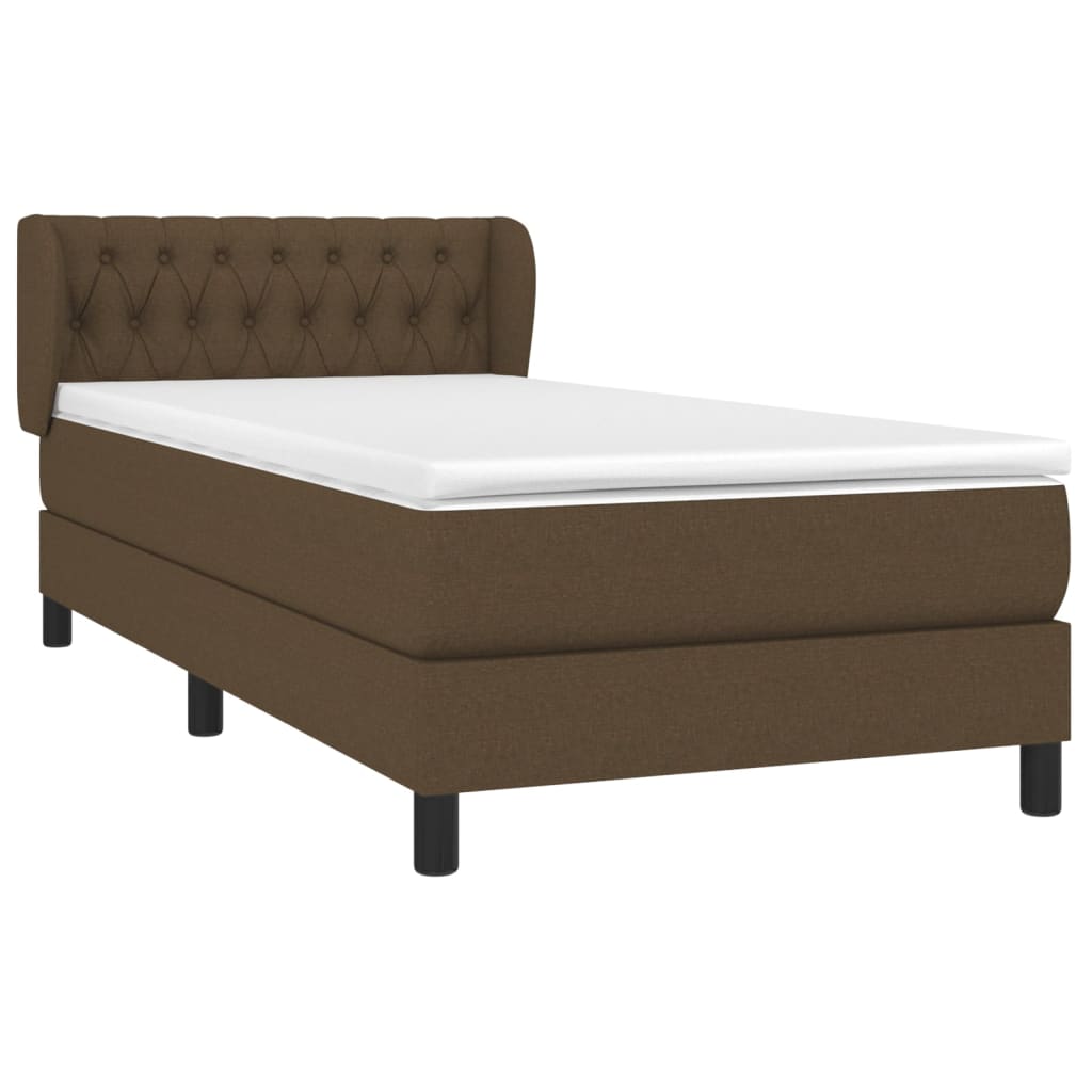 vidaXL Κρεβάτι Boxspring με Στρώμα Σκούρο Καφέ 90x200 εκ. Υφασμάτινο