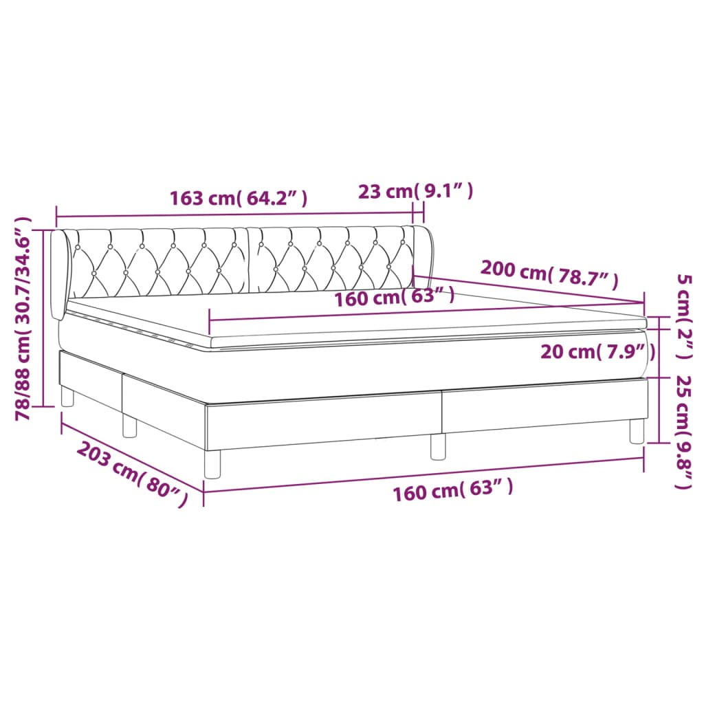 vidaXL Κρεβάτι Boxspring με Στρώμα Σκούρο Γκρι 160x200 εκ Υφασμάτινο
