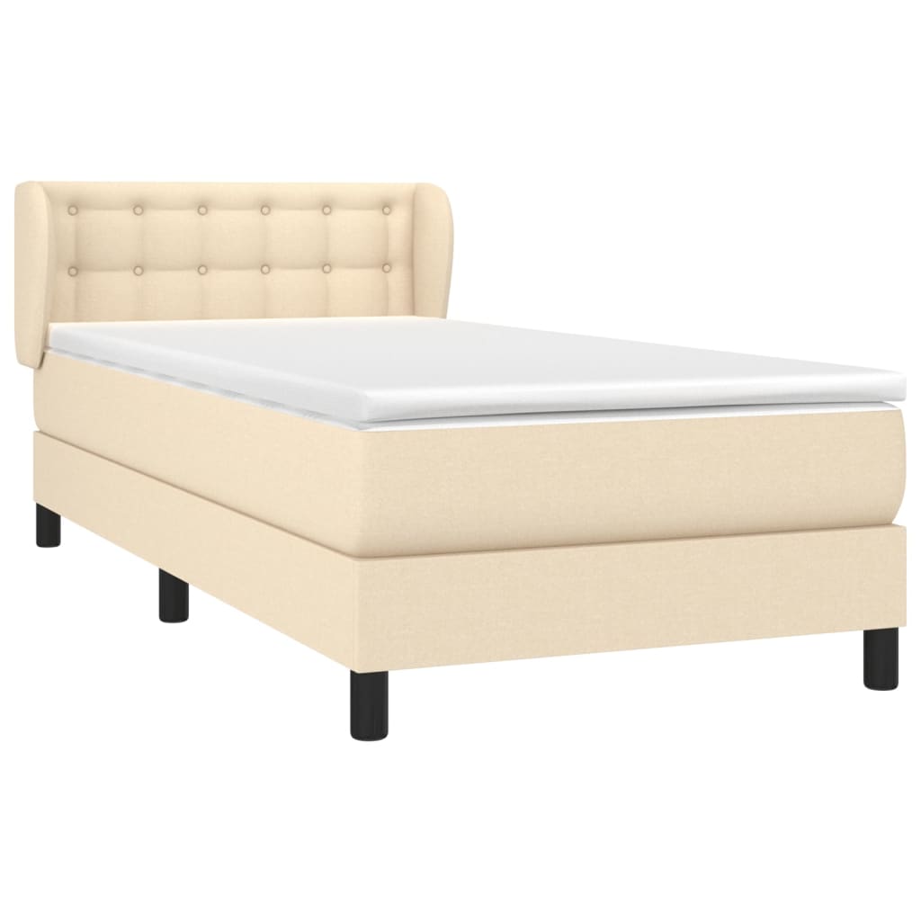 vidaXL Κρεβάτι Boxspring με Στρώμα Κρεμ 90x200 εκ.Υφασμάτινο
