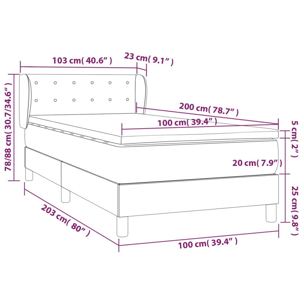 vidaXL Κρεβάτι Boxspring με Στρώμα Taupe 100 x 200 εκ. Υφασμάτινο
