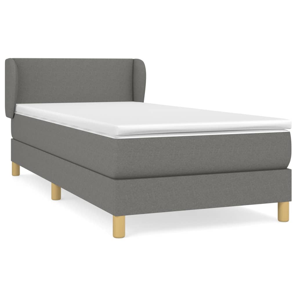vidaXL Κρεβάτι Boxspring με Στρώμα Σκούρο Γκρι 90x190 εκ. Υφασμάτινο