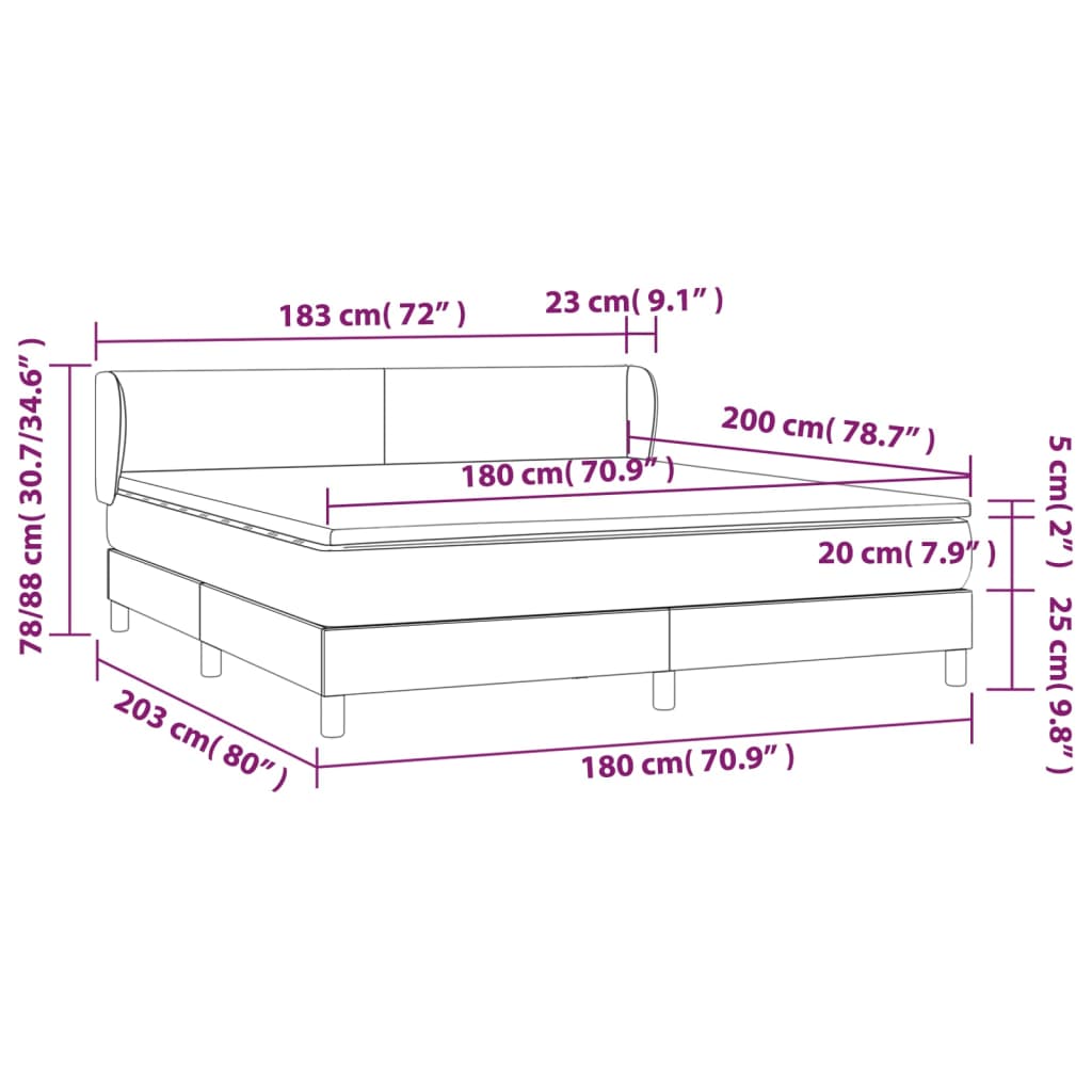 vidaXL Κρεβάτι Boxspring με Στρώμα Μαύρο 180x200 εκ. Υφασμάτινο