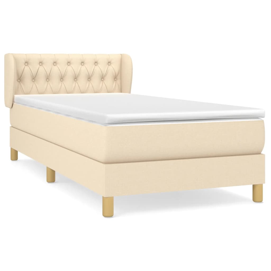 vidaXL Κρεβάτι Boxspring με Στρώμα Κρεμ 90x200 εκ.Υφασμάτινο