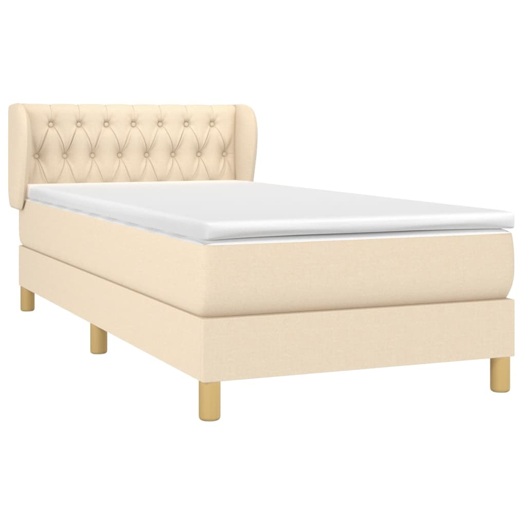 vidaXL Κρεβάτι Boxspring με Στρώμα Κρεμ 90x200 εκ.Υφασμάτινο