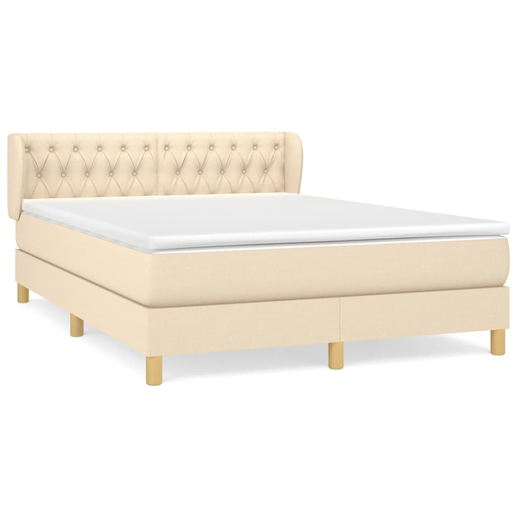 vidaXL Κρεβάτι Boxspring με Στρώμα Κρεμ 140x190 εκ. Υφασμάτινο