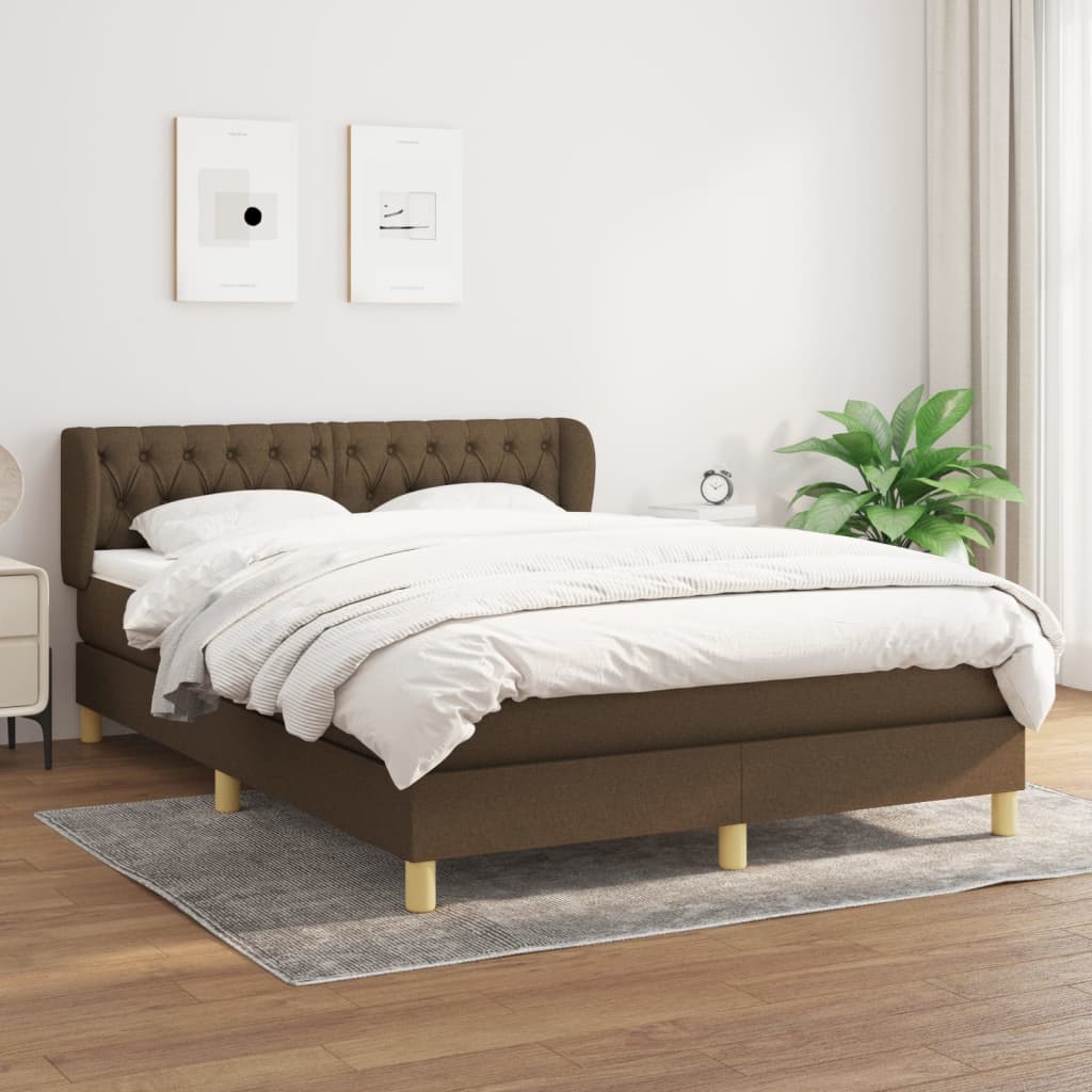 vidaXL Κρεβάτι Boxspring με Στρώμα Σκούρο Καφέ 140x200 εκ Υφασμάτινο