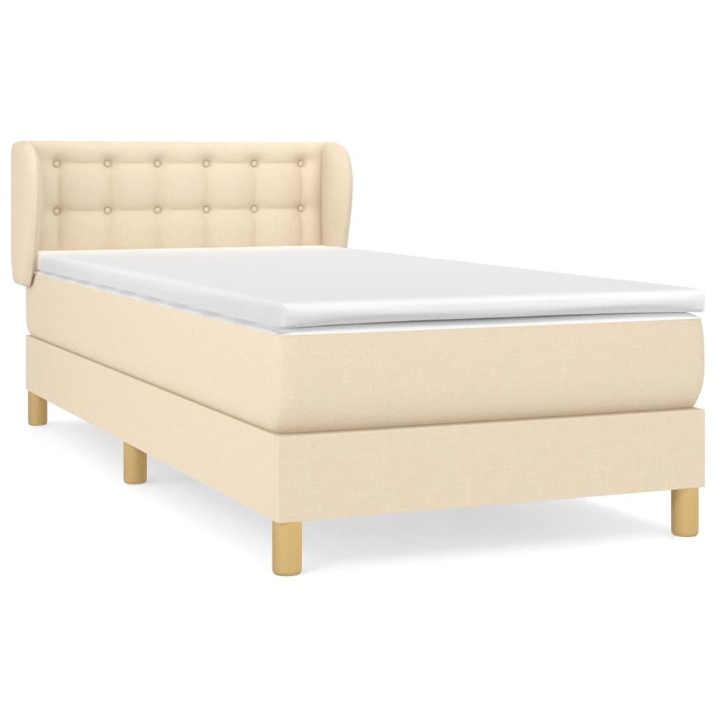 vidaXL Κρεβάτι Boxspring με Στρώμα Κρεμ 90x200 εκ.Υφασμάτινο
