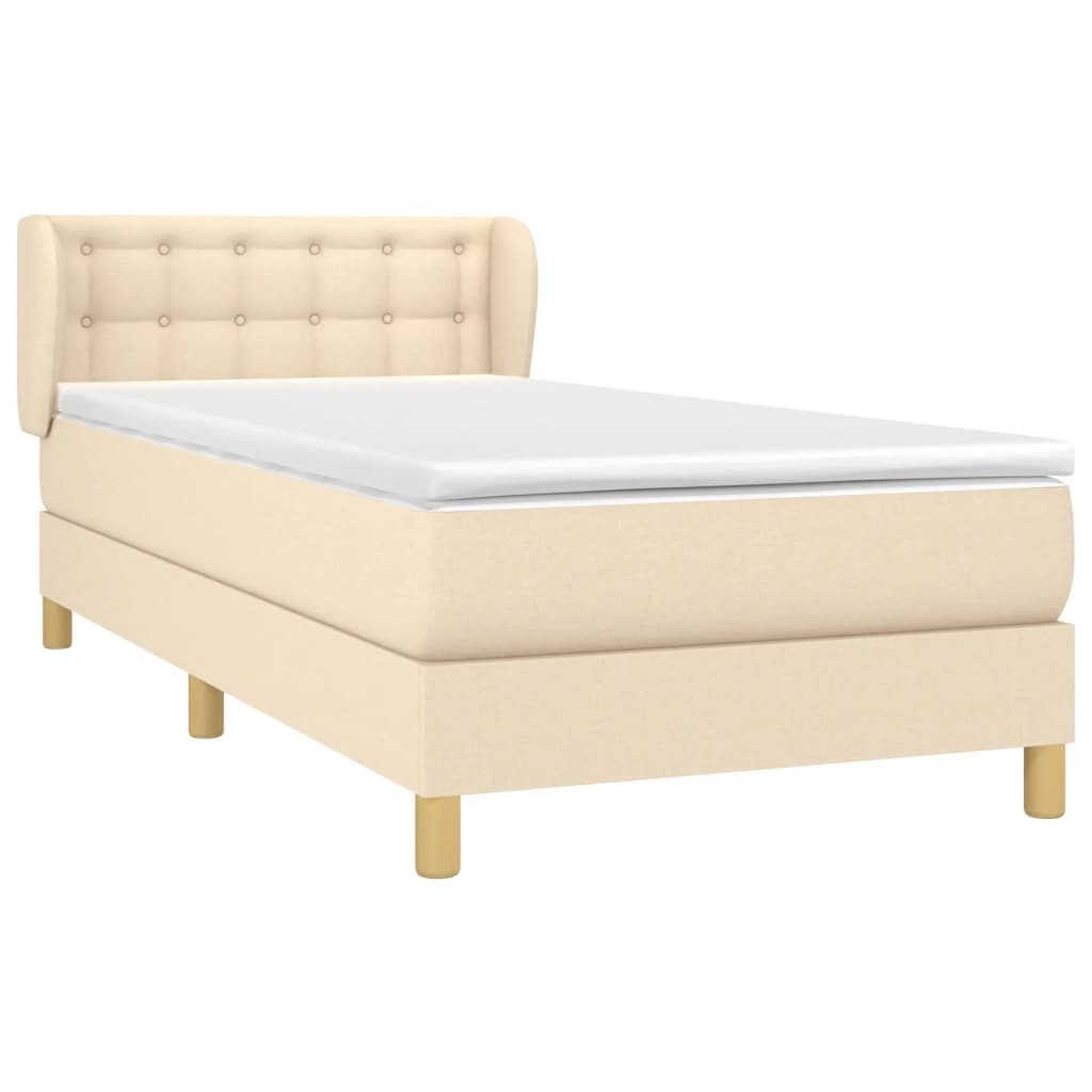 vidaXL Κρεβάτι Boxspring με Στρώμα Κρεμ 90x200 εκ.Υφασμάτινο