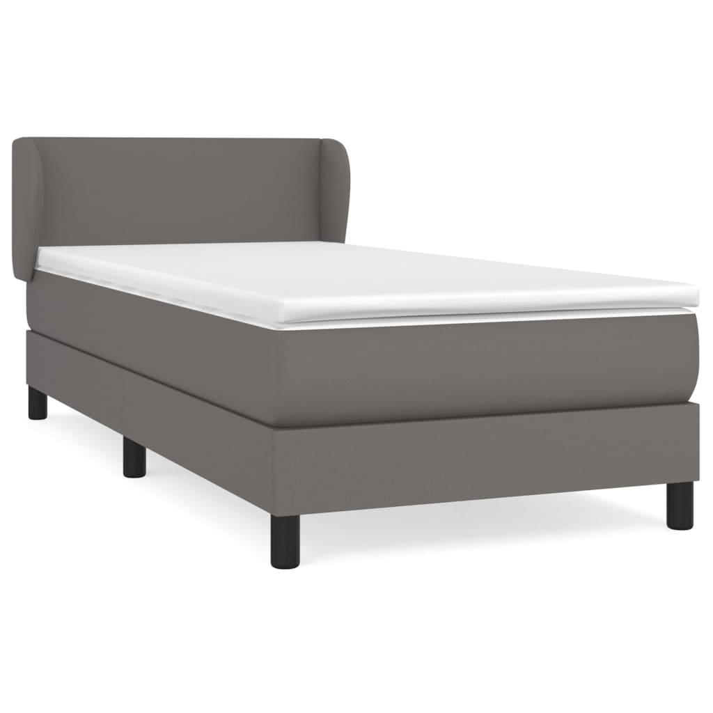 vidaXL Κρεβάτι Boxspring με Στρώμα Γκρι 90x190 εκ. από Συνθετικό Δέρμα