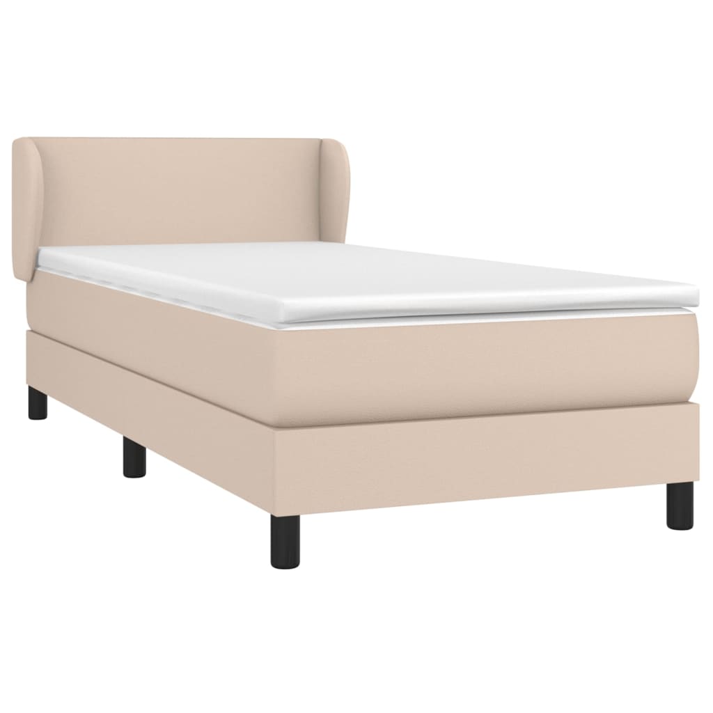 vidaXL Κρεβάτι Boxspring με Στρώμα Καπουτσίνο 90x190εκ.από Συνθ. Δέρμα