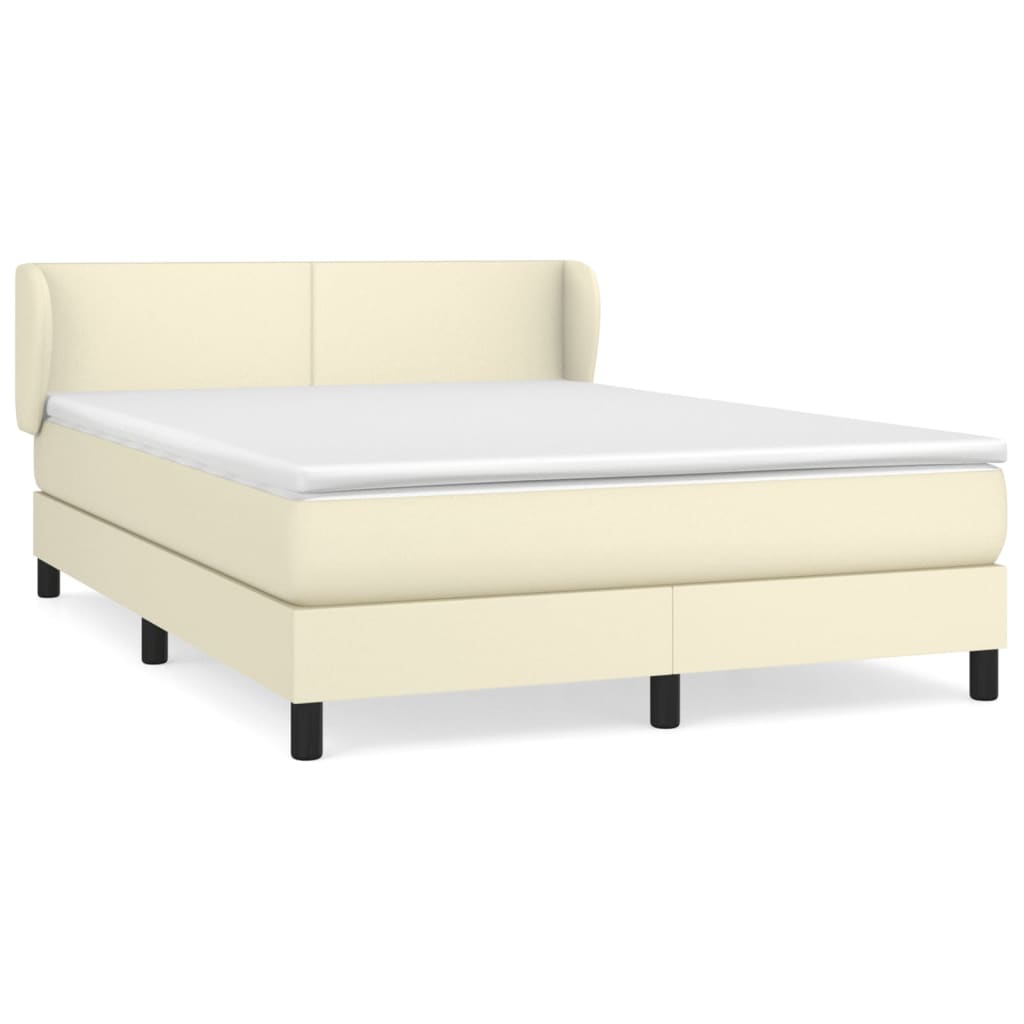 vidaXL Κρεβάτι Boxspring με Στρώμα Κρεμ 140x190εκ. από Συνθετικό Δέρμα