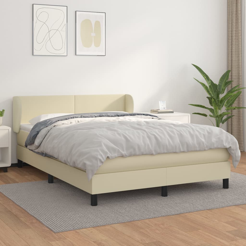 vidaXL Κρεβάτι Boxspring με Στρώμα Κρεμ 140x200εκ. από Συνθετικό Δέρμα