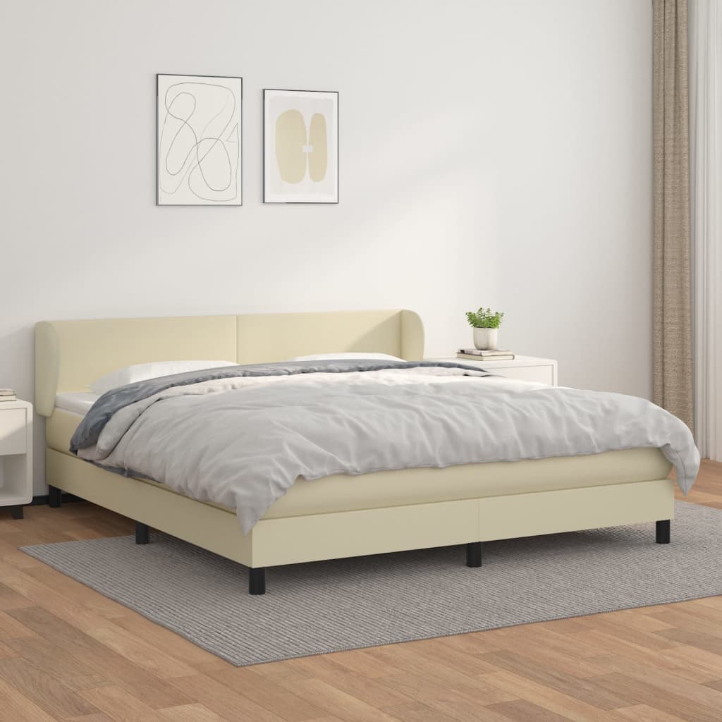 vidaXL Κρεβάτι Boxspring με Στρώμα Κρεμ 160x200εκ. από Συνθετικό Δέρμα