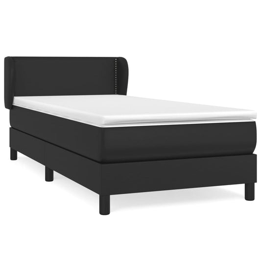 vidaXL Κρεβάτι Boxspring με Στρώμα Μαύρο 90x190εκ. από Συνθετικό Δέρμα
