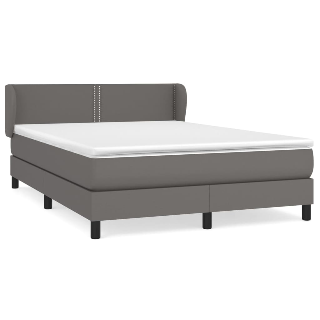 vidaXL Κρεβάτι Boxspring με Στρώμα Γκρι 140x190εκ. από Συνθετικό Δέρμα