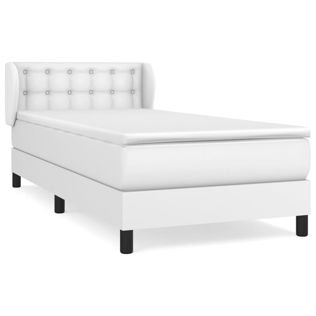 vidaXL Κρεβάτι Boxspring με Στρώμα Λευκό 90x190εκ. από Συνθετικό Δέρμα
