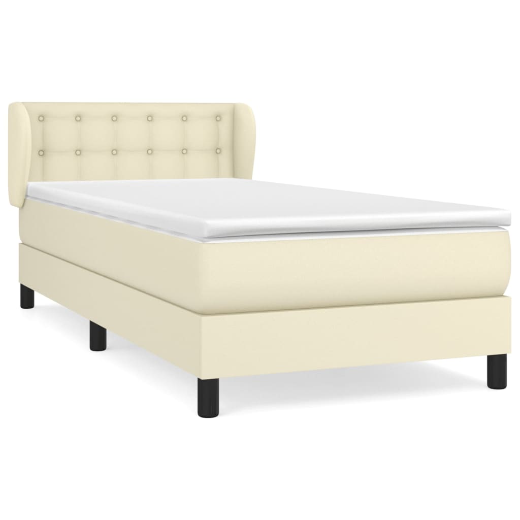 vidaXL Κρεβάτι Boxspring με Στρώμα Κρεμ 90x190 εκ. από Συνθετικό Δέρμα