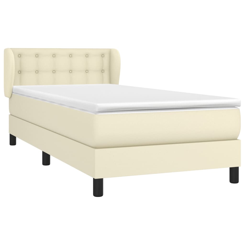 vidaXL Κρεβάτι Boxspring με Στρώμα Κρεμ 90x190 εκ. από Συνθετικό Δέρμα