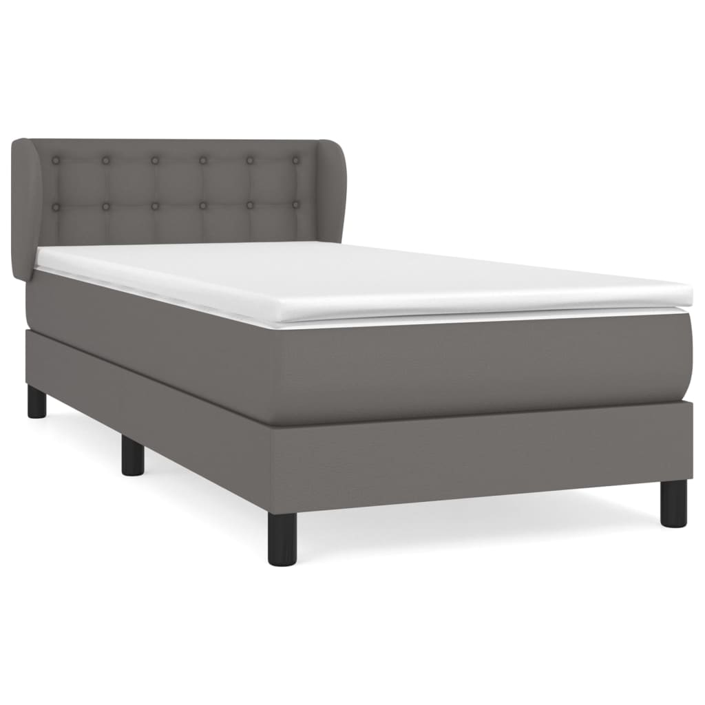 vidaXL Κρεβάτι Boxspring με Στρώμα Γκρι 90x200 εκ. από Συνθετικό Δέρμα