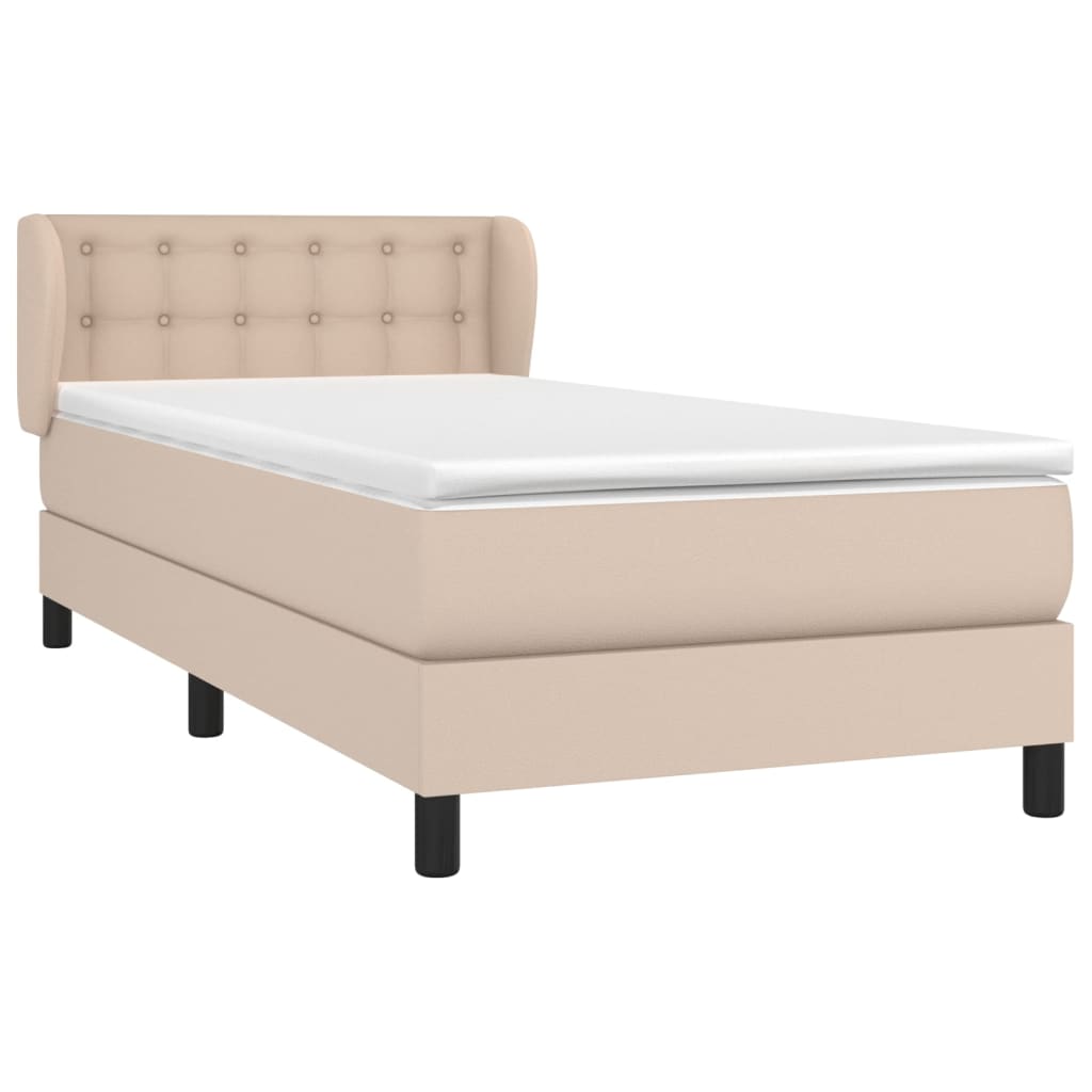 vidaXL Κρεβάτι Boxspring με Στρώμα Καπουτσίνο 90x200εκ.από Συνθ. Δέρμα
