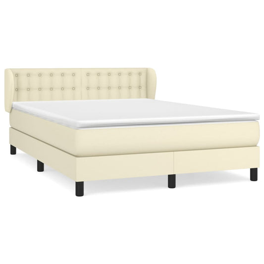 vidaXL Κρεβάτι Boxspring με Στρώμα Κρεμ 140x190εκ. από Συνθετικό Δέρμα
