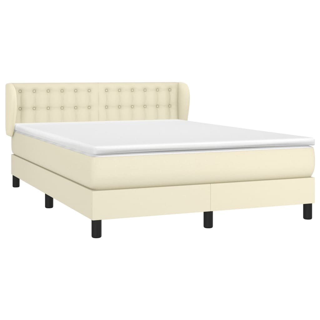 vidaXL Κρεβάτι Boxspring με Στρώμα Κρεμ 140x190εκ. από Συνθετικό Δέρμα