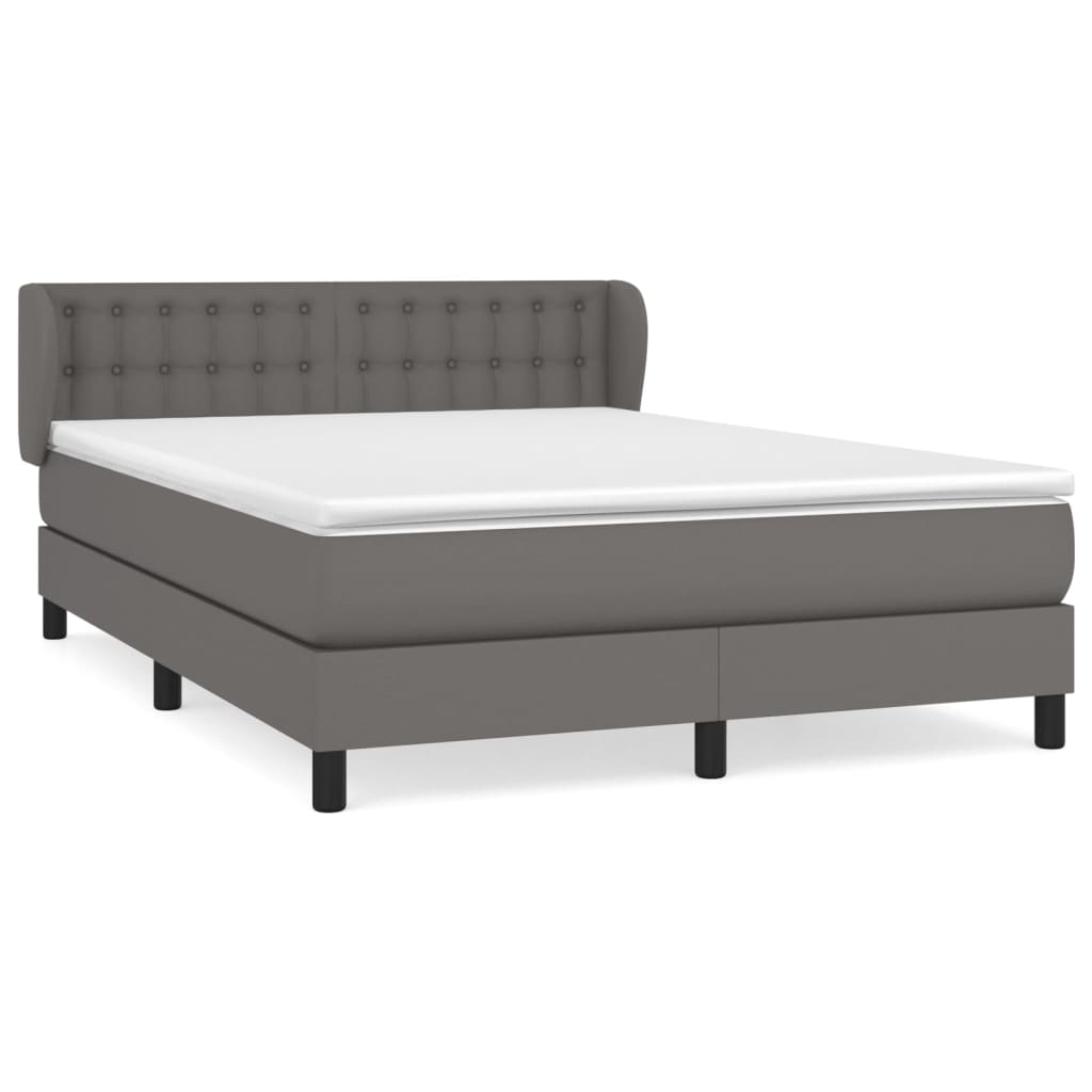 vidaXL Κρεβάτι Boxspring με Στρώμα Γκρι 140x190εκ. από Συνθετικό Δέρμα