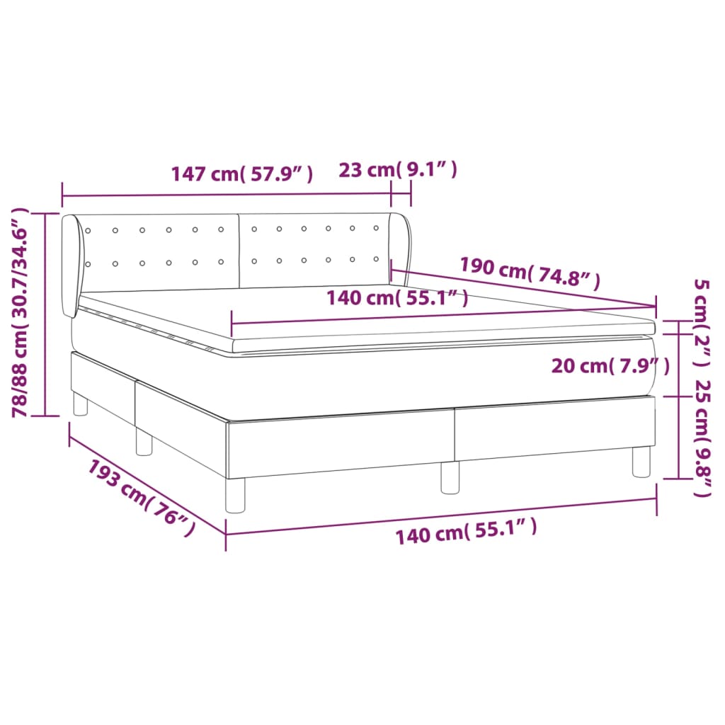 vidaXL Κρεβάτι Boxspring με Στρώμα Γκρι 140x190εκ. από Συνθετικό Δέρμα