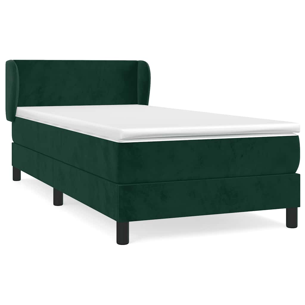vidaXL Κρεβάτι Boxspring με Στρώμα Σκούρο Πράσινο 90x200 εκ. Βελούδινο