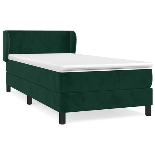 vidaXL Κρεβάτι Boxspring με Στρώμα Σκούρο Πράσινο 90x200 εκ. Βελούδινο