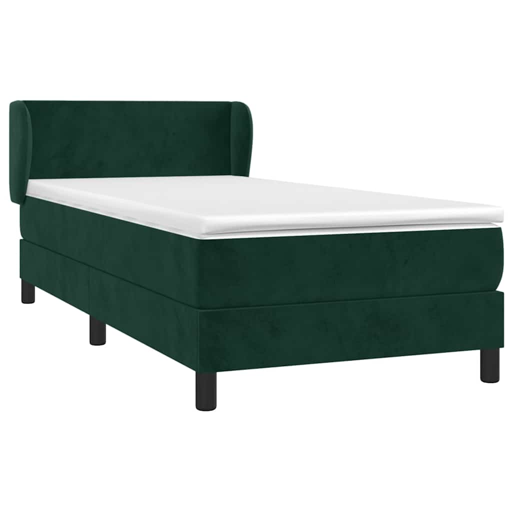 vidaXL Κρεβάτι Boxspring με Στρώμα Σκούρο Πράσινο 90x200 εκ. Βελούδινο