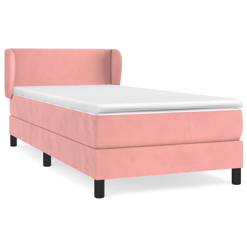 vidaXL Κρεβάτι Boxspring με Στρώμα Ροζ 90x200 εκ. Βελούδινο