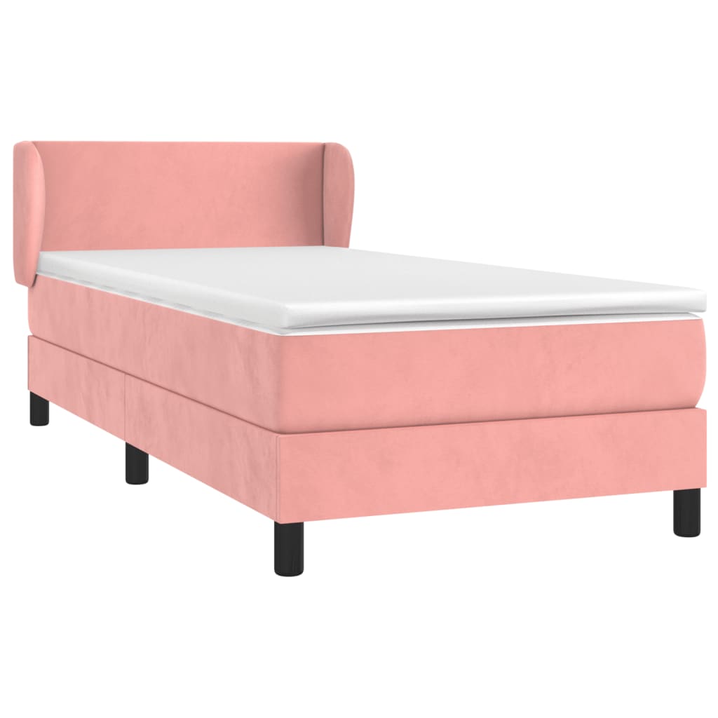 vidaXL Κρεβάτι Boxspring με Στρώμα Ροζ 90x200 εκ. Βελούδινο