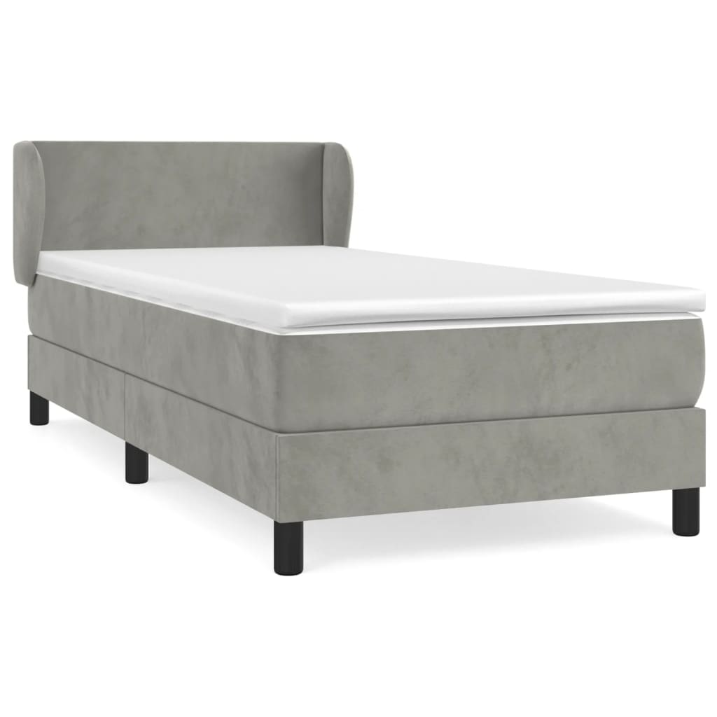 vidaXL Κρεβάτι Boxspring με Στρώμα Ανοιχτό Γκρι 100x200 εκ. Βελούδινο
