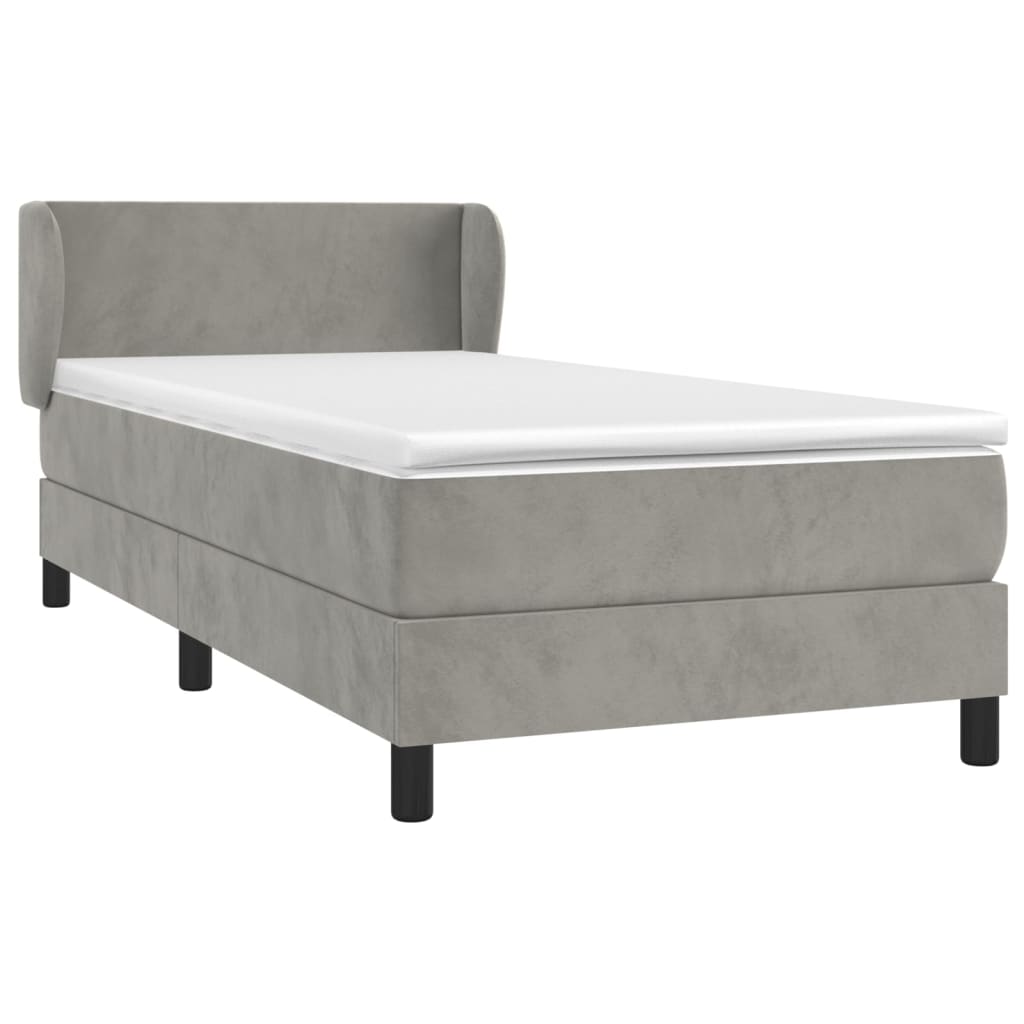 vidaXL Κρεβάτι Boxspring με Στρώμα Ανοιχτό Γκρι 100x200 εκ. Βελούδινο