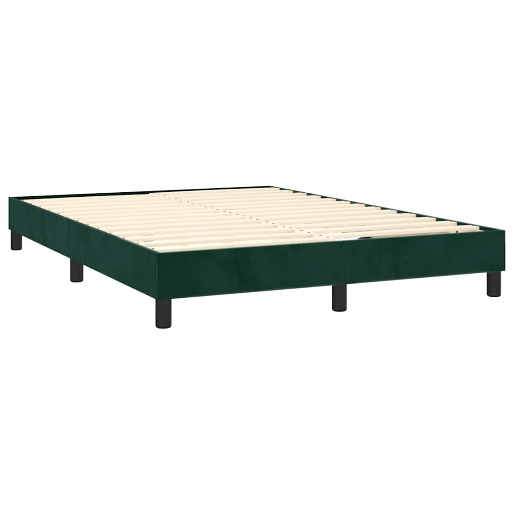 vidaXL Κρεβάτι Boxspring με Στρώμα Σκούρο Πράσινο 140x190εκ. Βελούδινο