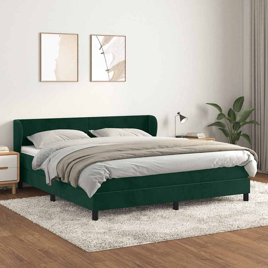 vidaXL Κρεβάτι Boxspring με Στρώμα Σκούρο Πράσινο 160x200εκ. Βελούδινο