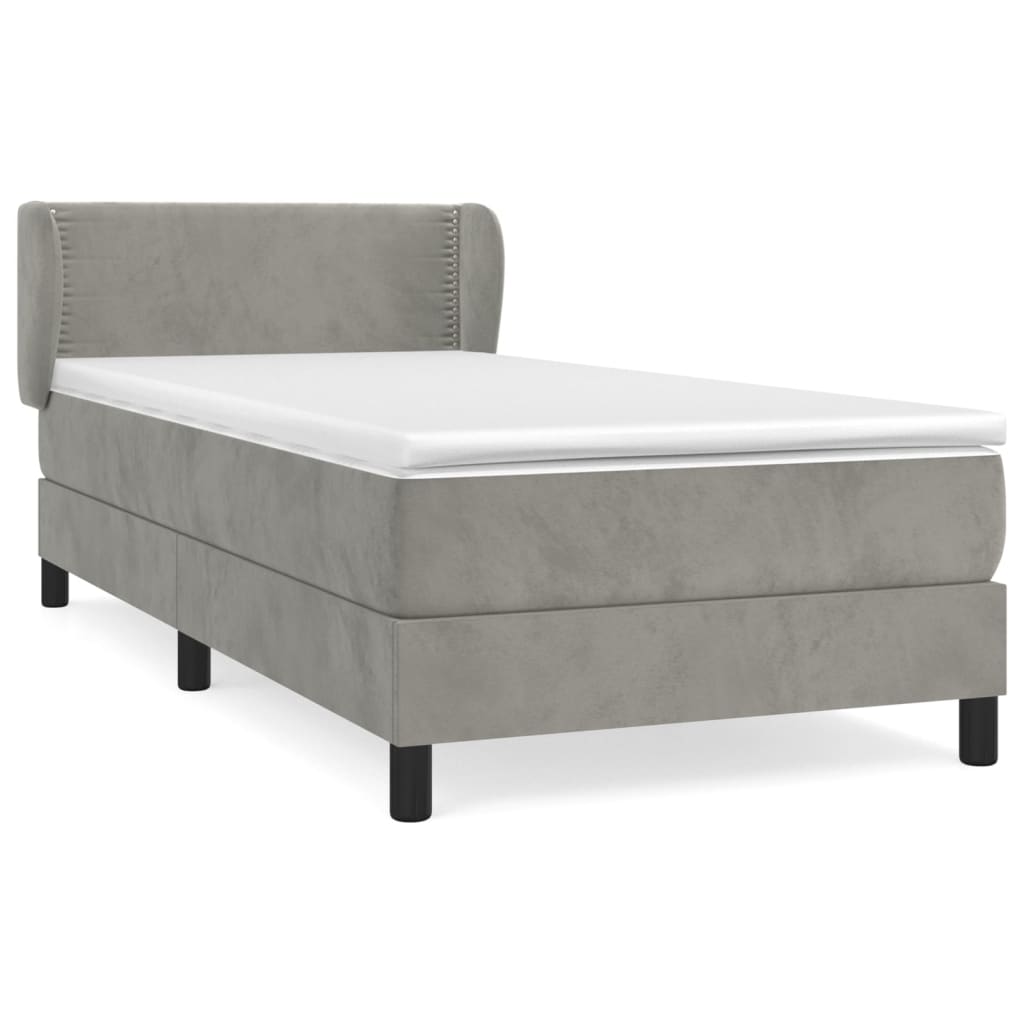 vidaXL Κρεβάτι Boxspring με Στρώμα Ανοιχτό Γκρι 100x200 εκ. Βελούδινο