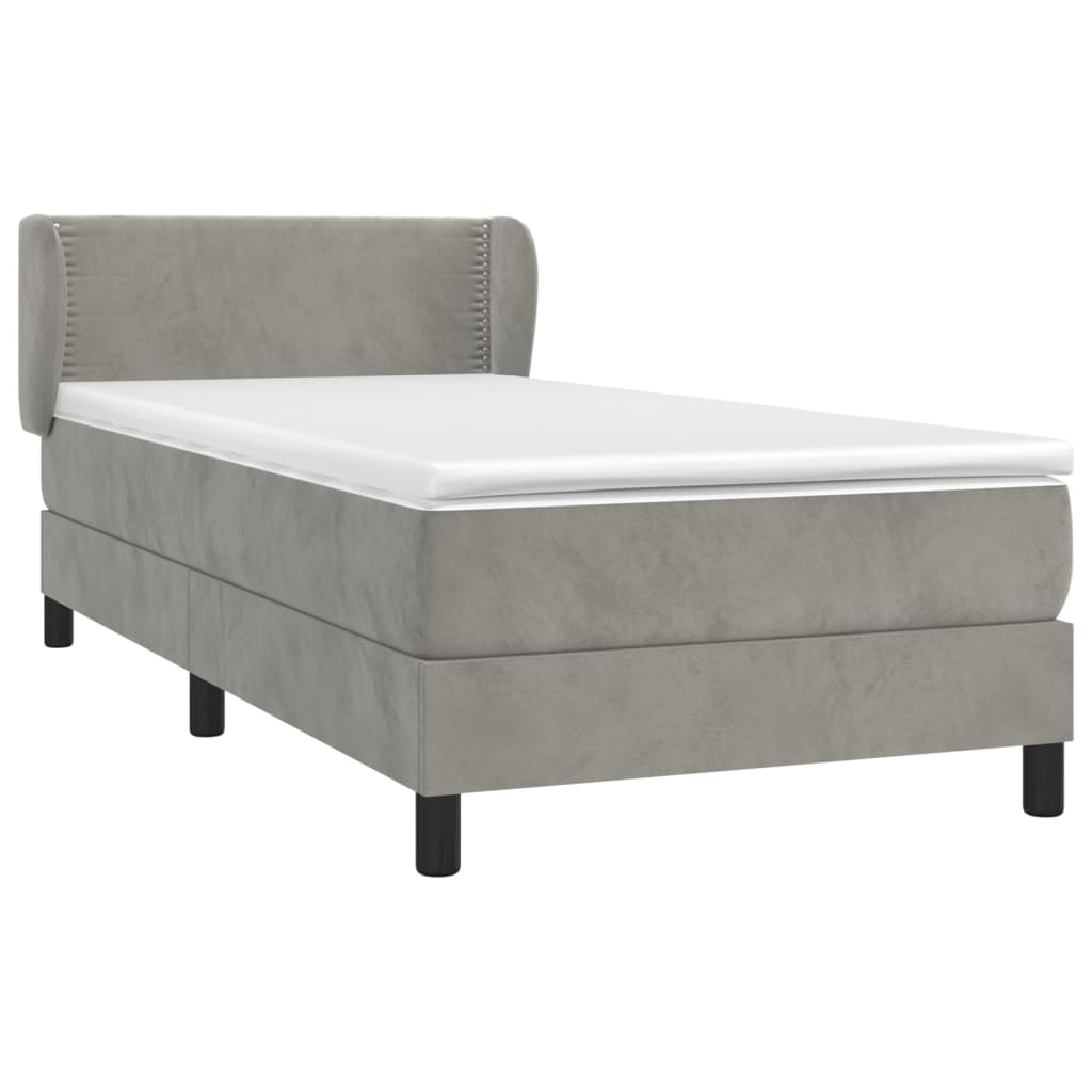 vidaXL Κρεβάτι Boxspring με Στρώμα Ανοιχτό Γκρι 100x200 εκ. Βελούδινο
